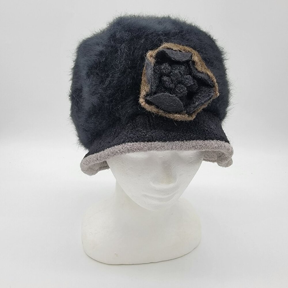 Dahlia‎ Hat Black Angora Blend Felt Hat One Size Est Sz M Floral Flower Boho